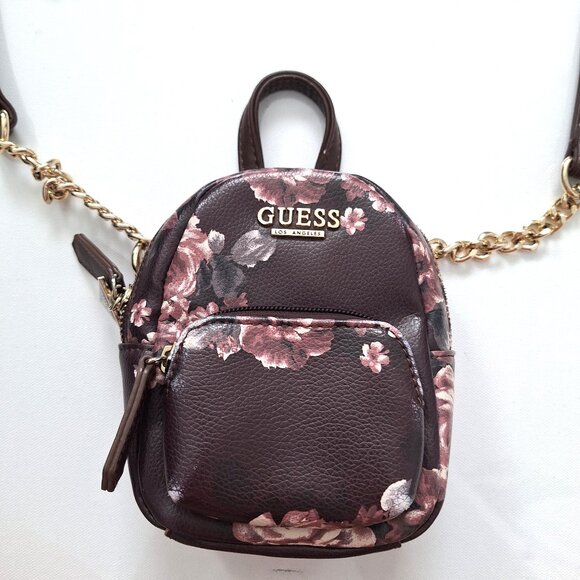 Guess Evan Aubergine Colour Floral Mini Backpack Crossbody Bag - Picture 5 of 11